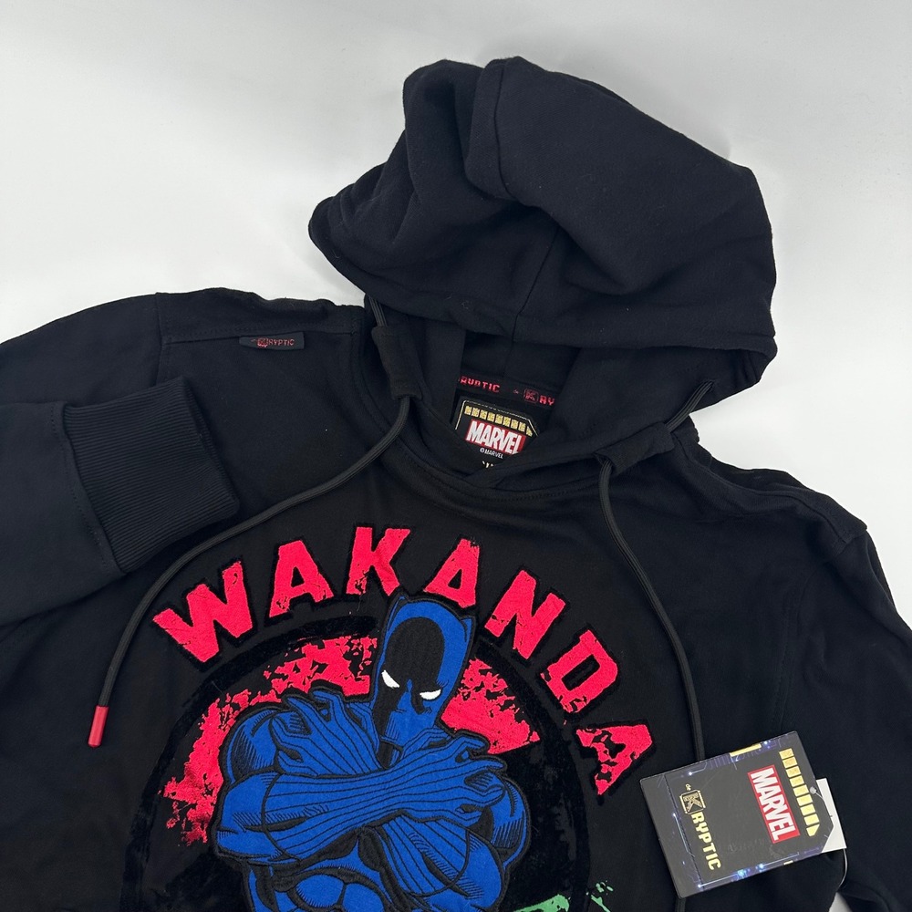 Kryptic Marvel Black‎ Panther Wakanda Forever Men's Medium Hoodie Sweatshirt NWT